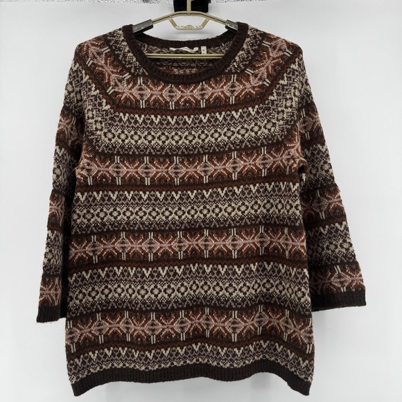 Soft Surroundings Sweater Womens XL Brown Fair Isle Alpaca Blend Crewneck Tunic - Picture 5 of 15